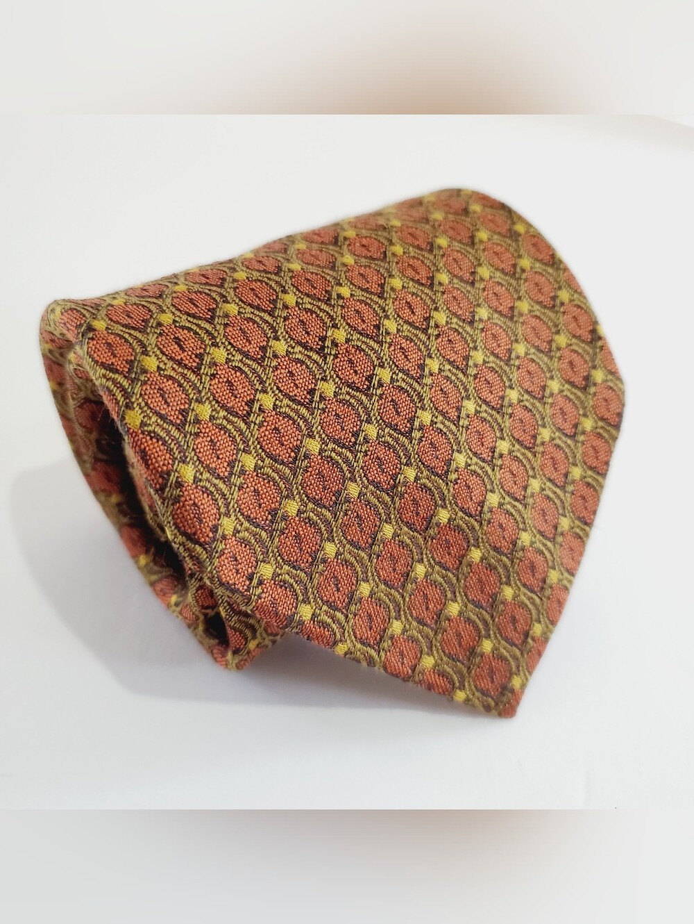 Anselmo Dionisio Orange & Gold Geometric Pattern Men's Italian Silk Neck Tie
